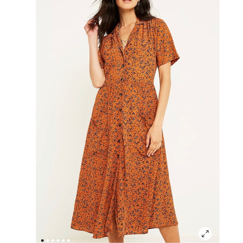 UO Floral Print Midi Shirt Dress